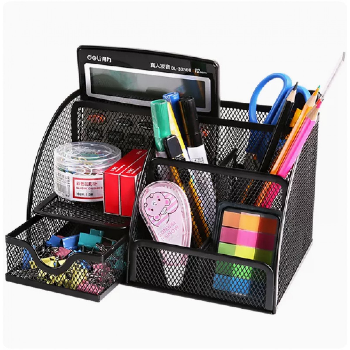 得力金属7格笔筒1个