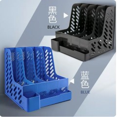 加厚四格文件架带笔筒桌面文件框黑色/蓝色混装/2个